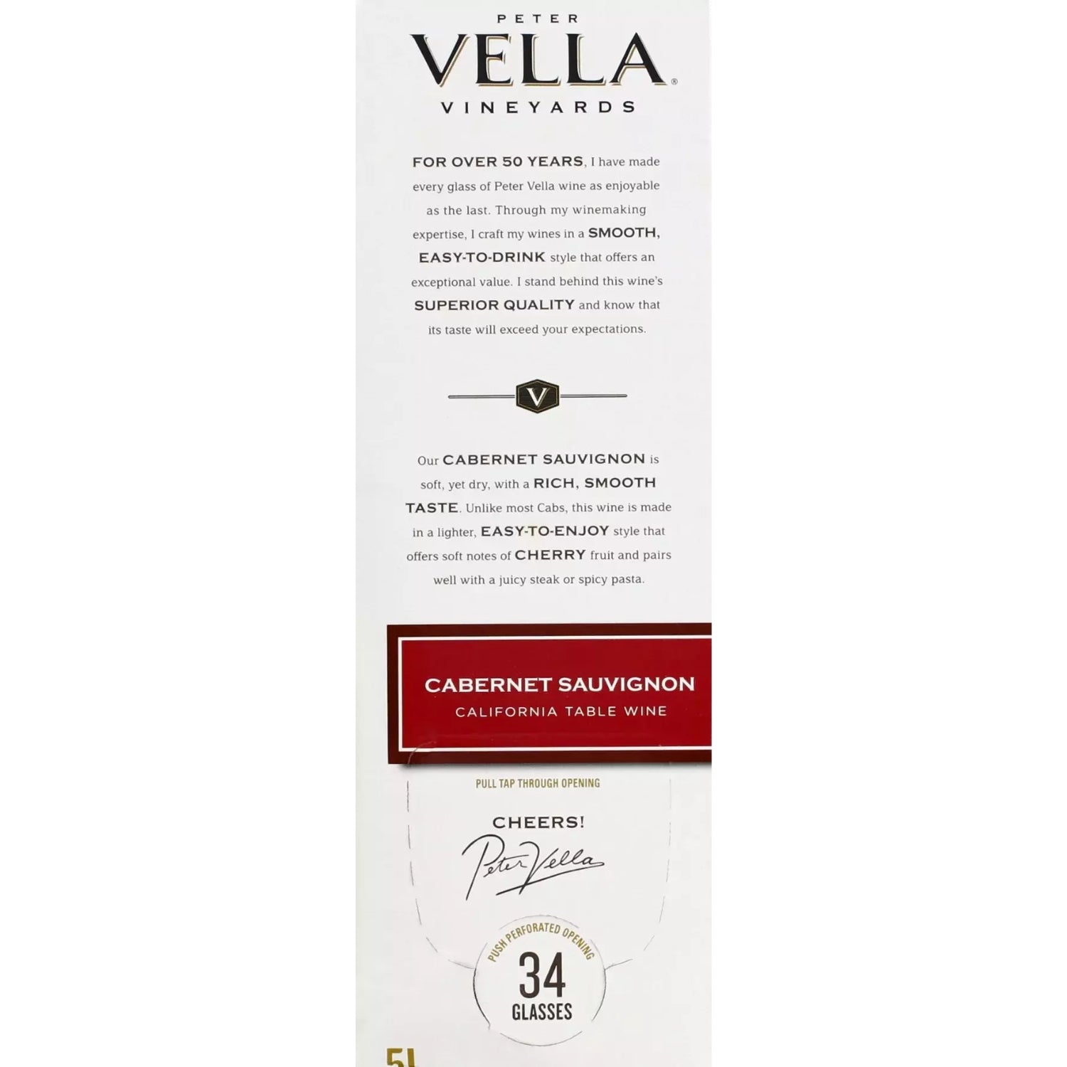 Peter Vella Cabernet Sauvignon Red Wine Box Wine