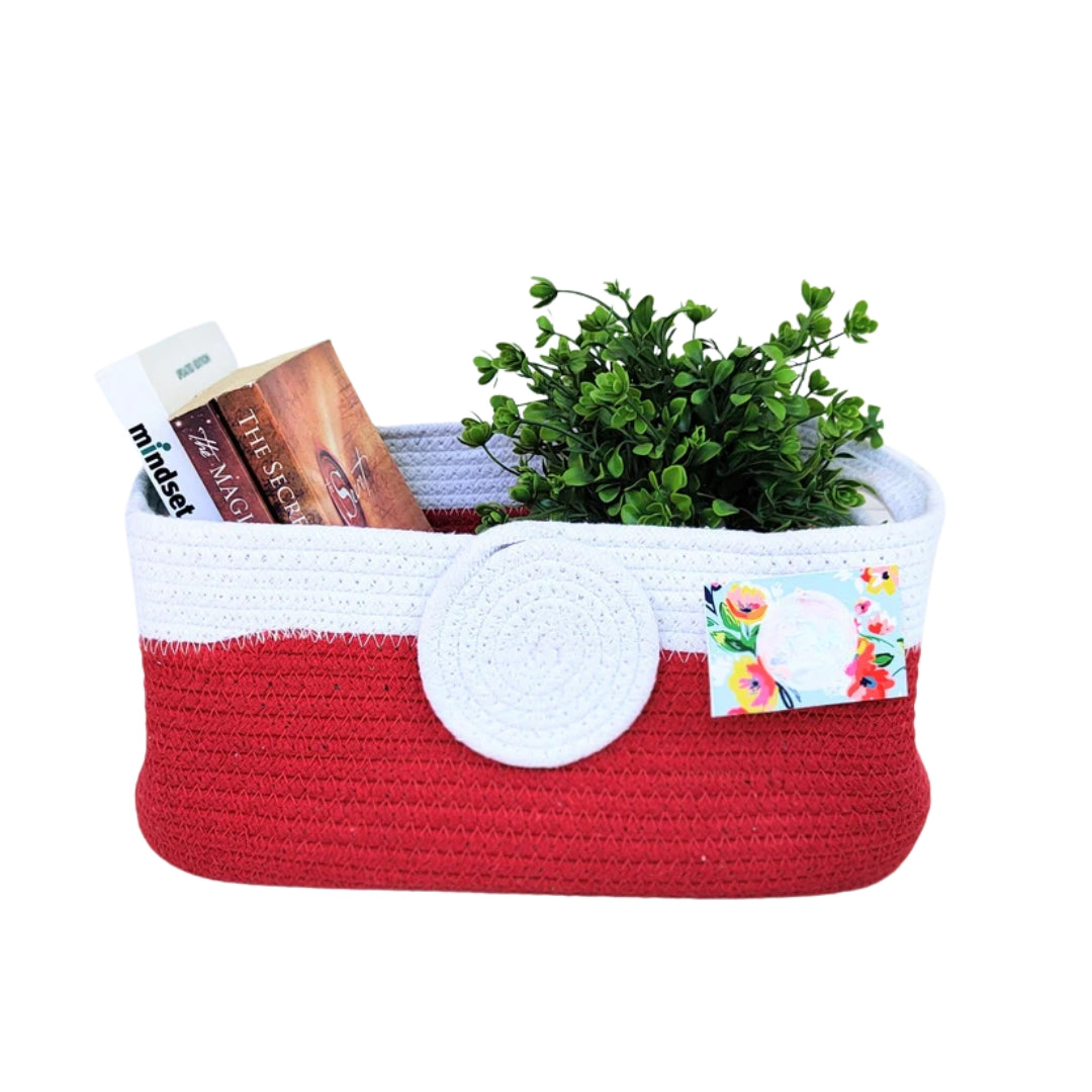 Basket Red Stripe Willow Rope Rectangle