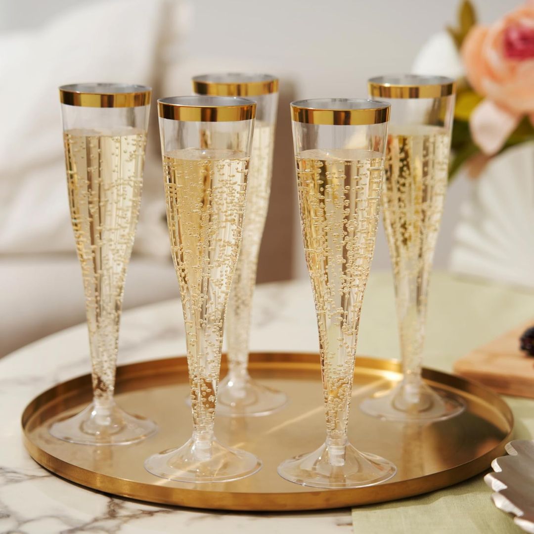 Gold Rimmed Glasses Champagne Plastic By Truebrands
