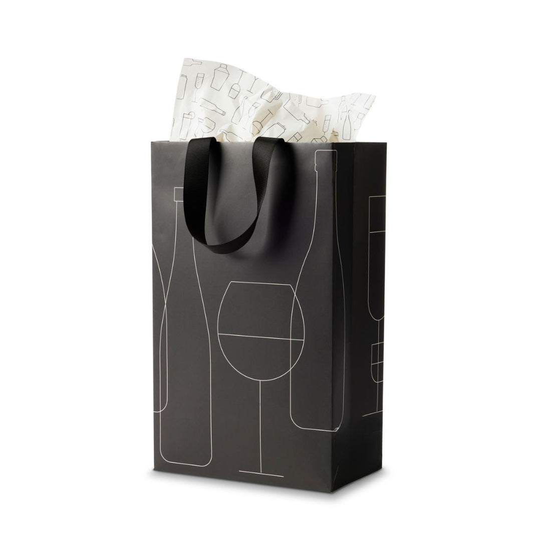 2 Bottle Black Gift Bags 750 mL
