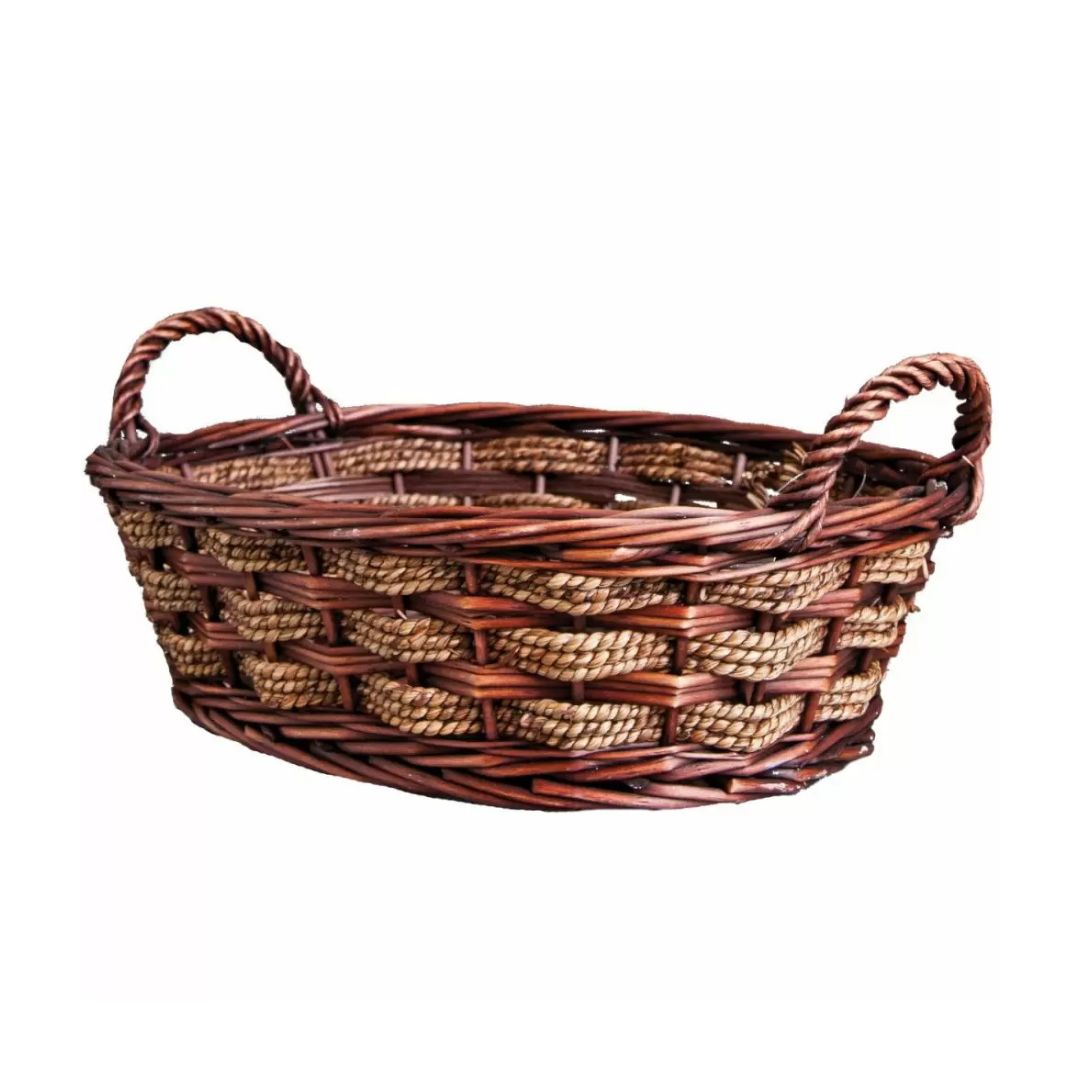 Brn Stn Oval Willow Rope Basket