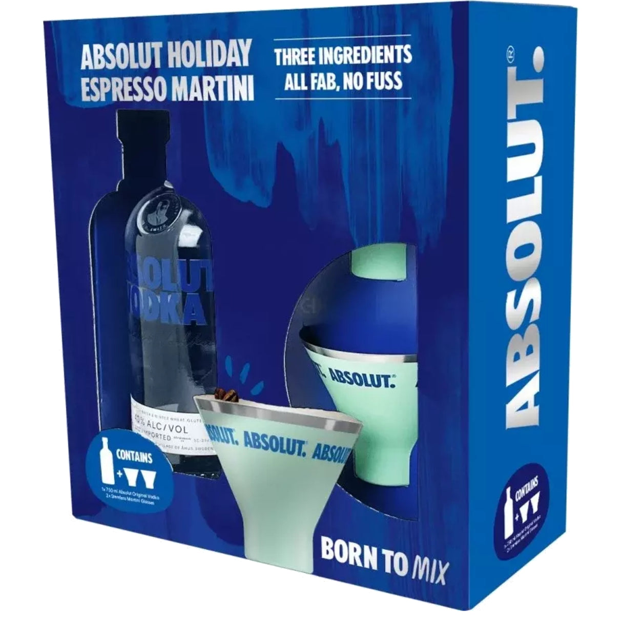 Absolut Vodka Born To Mix Gift Set With Martini Glasses